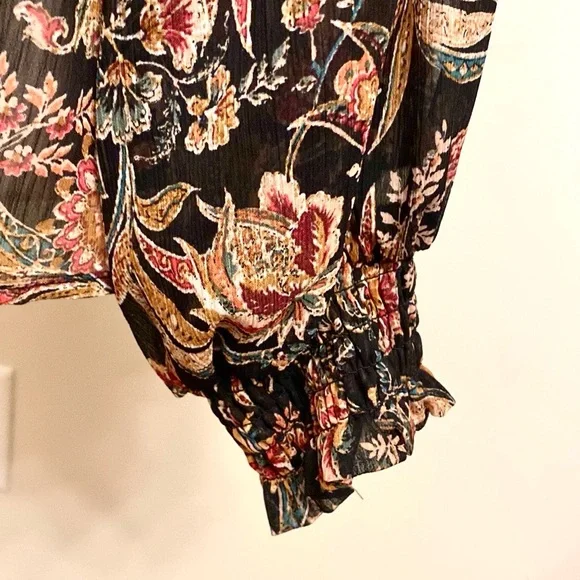 Ophelia Roe Black Red Green Floral Smocked Balloon Sleeve Ruffled Hem Top SZ 3X - Picture 7 of 15